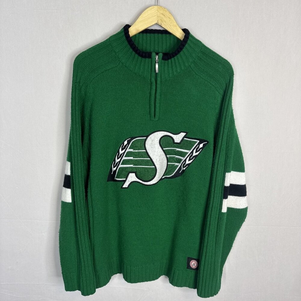 CFL Saskatchewan Roughriders Knit Sweater Quarter Zip Green XL SOGOSports